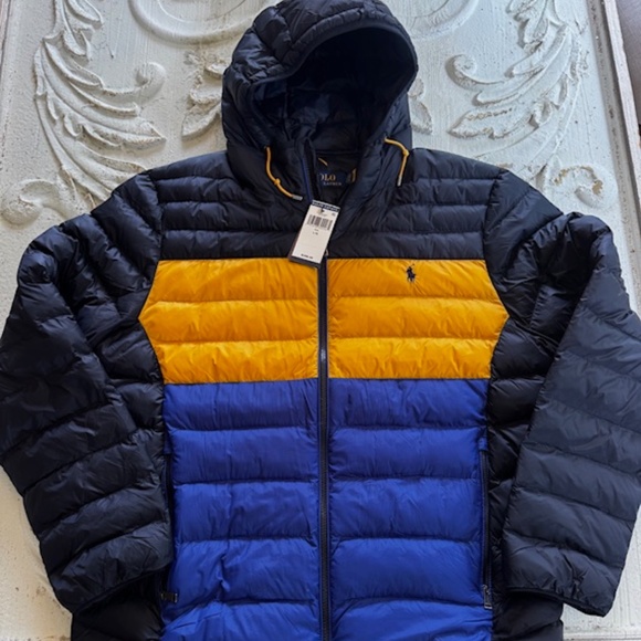 NWT POLO Ralph Lauren Coat - The Golden Packable Color-blocked Jacket - Picture 1 of 7